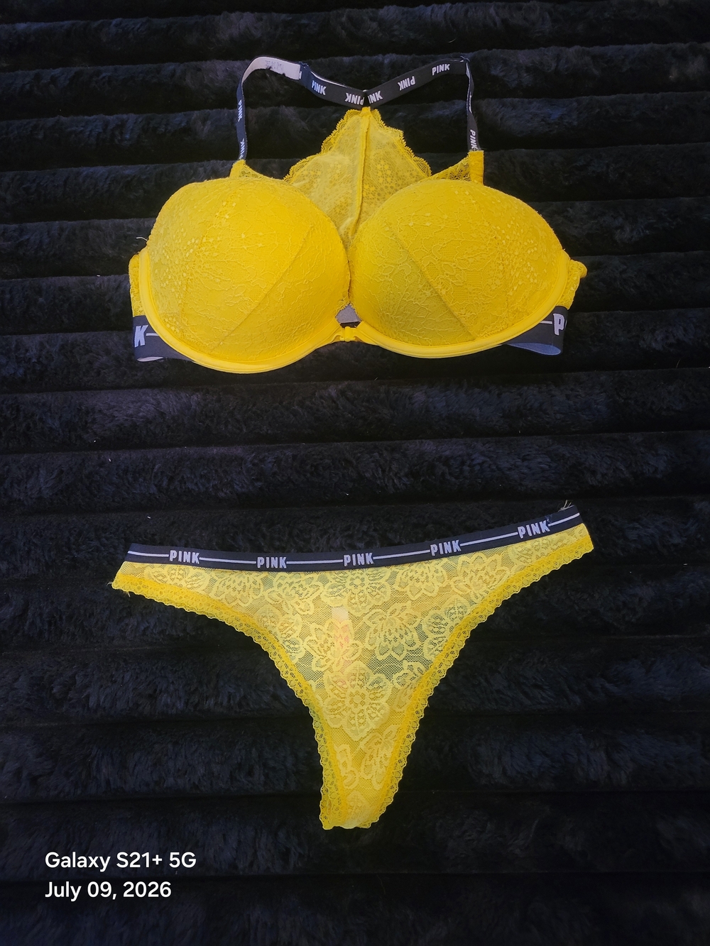 PINK Yellow Lace Bra & Thong Set